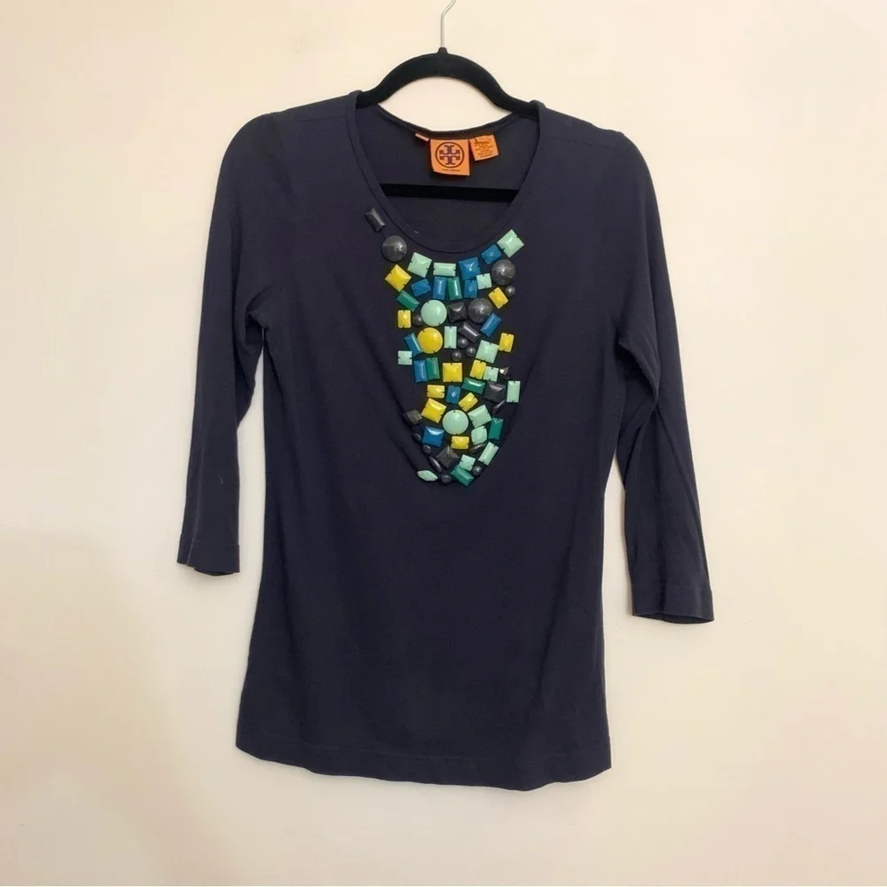 Tory Burch Razi Embellished Modal Long Sleeve Top